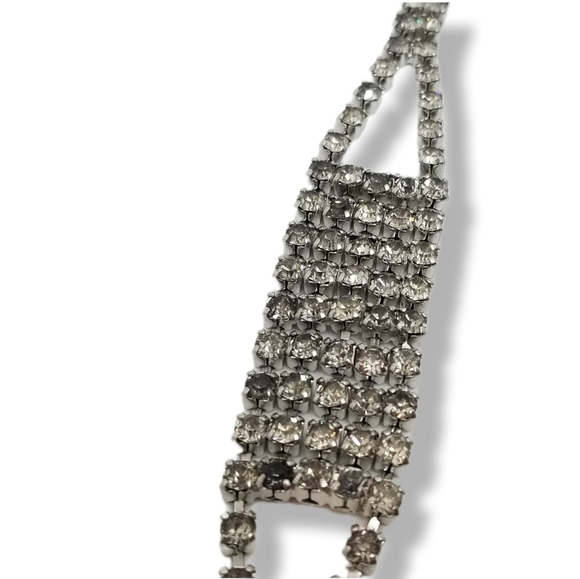 VINTAGE 1950s SILVERTONE & DIAMANTE CRYSTAL MESH CHAIN BRACELET - Picture 7 of 10